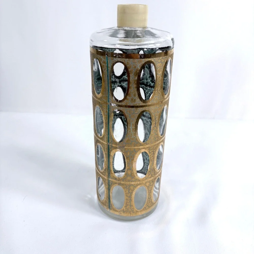 Vintage Culver Pisa Decanter‎ 22-karat Gold Gold Crackle Oval Cutout Barware